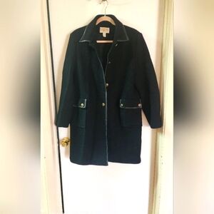 Black coat Talbots with leather trim and gold buttons size 12 very good quality,